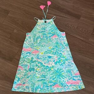 Lilly Pulitzer  Margot Blue and Pink Tropical Midi Dress